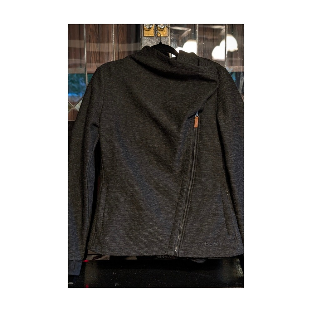 Bench Women's M Asymmetrical Zip Jacket Funnel Neck Black Charcoal Moto Y2K